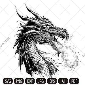 Dragon svg, Fire breathing dragon, Dragon Head SVG, Dragon Silhouette, Dragon Clipart, Dragon Vector Graphics