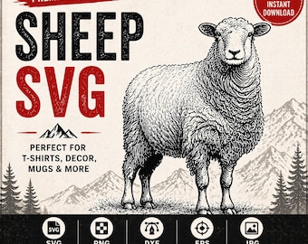 Cute sheep SVG, Sheep standing on the grass, Sheep Clipart, Sheep detailed, Sheep printable, Farm animals