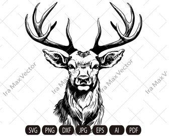 Deer Svg, Elk svg, Deer Head Svg, Deer face, Deer Hunting Svg , Hunting Svg Files, Animals Svg , Deer Silhouette , Deer Clipart, Deer Vector