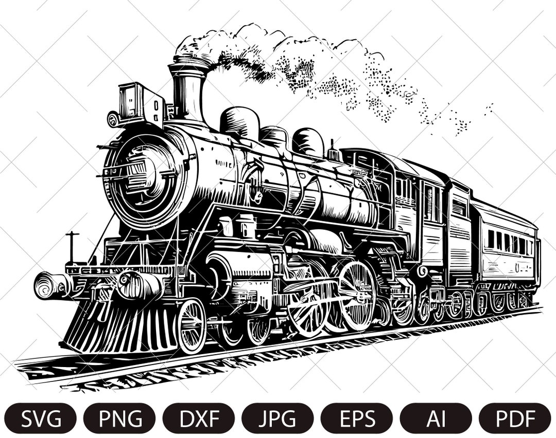 Black White Illustration Vintage Steam Locomotive Train Speeding Full Speed  Stock Vector by ©patrimonio 386820008