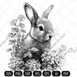 Kleiner Hase SVG, Hase in Blumen, Osterhase SVG, Frohe Ostern SVG, Frühlingssvg, Hase SVG Schnittdatei, Blumenhase SVG, Tiergesicht SVG