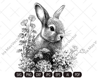 Petit lapin SVG, lapin en fleurs, lapin de Pâques SVG, svg Joyeuses Pâques, svg de printemps, lapin SVG couper fichier, fleur lapin svg, svg Animal Face