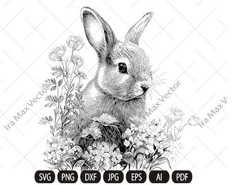 Conejito SVG, Conejito en flores, Conejito de Pascua SVG, Feliz Pascua SVG, Primavera SVG, Archivo de corte SVG de conejo, Conejito de flores SVG, Cara de animal SVG