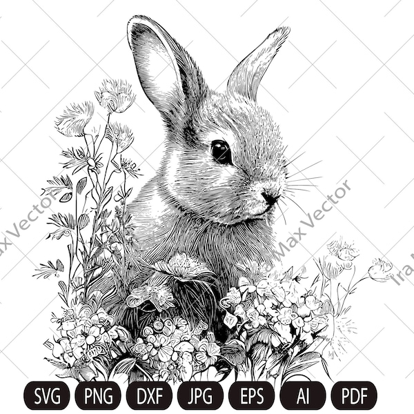Little bunny  SVG, Bunny in flowers, Easter Bunny SVG, Happy Easter svg, Spring svg, Rabbit SVG Cut file, Flower Bunny svg, Animal Face svg