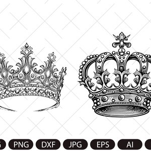 Crown diadem vector/Queen crown/King&#39;s crown vintage sketch drawing clipart/Digital illustration/