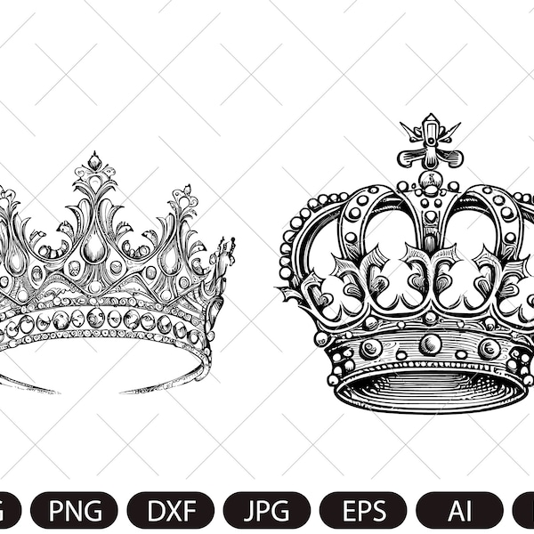 Crown diadem vector/Queen crown/King's crown vintage sketch drawing clipart/Digital illustration/