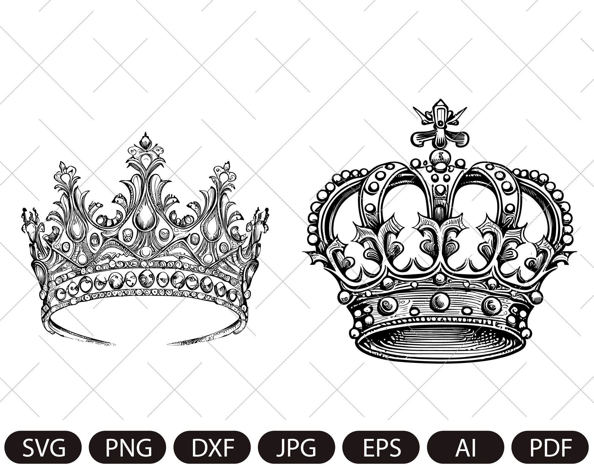 Crown Diadem Vector/queen Crown/king's Crown Vintage Sketch Drawing  Clipart/digital Illustration/ 