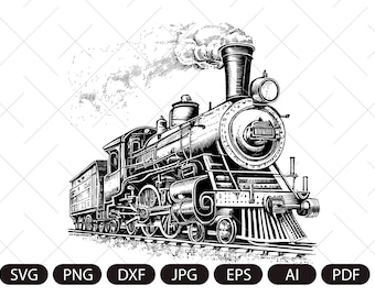 Steam locomotive retro vector. Vintage transport old train. SVG drawing clipart