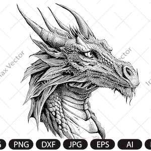 Портрет дракона svg, Голова дракона svg, Лицо дракона svg, Детальный дракон, Вектор дракона, мгновенная цифровая загрузка