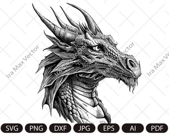 Dragon portrait svg, dragon vector, dragon head, instant digital download