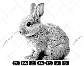Rabbit SVG, Bunny detailed, Bunny monogram, easter, hunter svg, bunny cut files, peeking animal clipart, bunny Vector image, Printable art