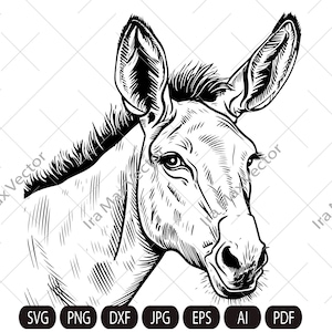 Donkey head, Donkey svg, Donkey face svg,farm animal,Cute donkey,Donkey clipart,Donkey cut file