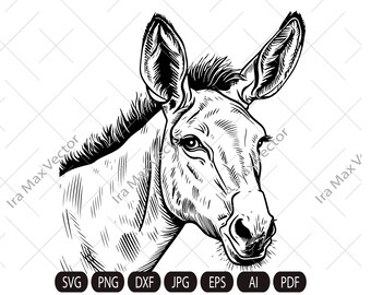 Donkey head, Donkey svg, Donkey face svg,farm animal,Cute donkey,Donkey clipart,Donkey cut file