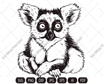 Lemur SVG, Lemur Clipart, Hand Drawn Lemur Vector Illustration, Lemur Engraving,Lemur head svg,Lemur face