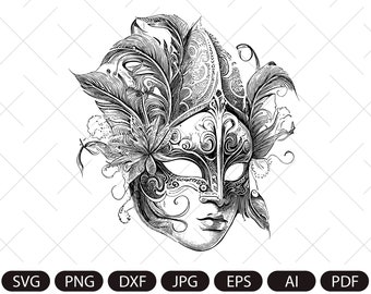 Máscara de Carnaval Archivo Svg, Mascarada Svg, Máscara de Teatro svg, Máscara de Carnaval ClipArt, Mardi gras svg, Silueta de máscara, Máscara veneciana Png, Máscara