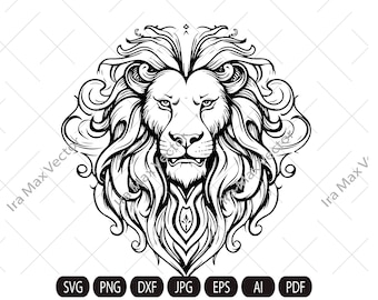 Cara de león SVG / Cabeza de león SVG / León heráldico / León SVG / Rey León SVG Mascota de león SVG / Leo SVG / Cabeza de león / León imprimible