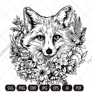 FOX Face svg /Fox in flowers/ Fox Head svg / Fox svg /Fox Mascot svg / Fox Printable / INSTANT DOWNLOAD