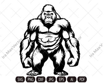 Gorila SVG / Gorila de pie / MONO SVG / Mono SVG / Rey Mono SVG / Mascota Mono SVG / Mono imprimible / DESCARGA INSTANTÁNEA