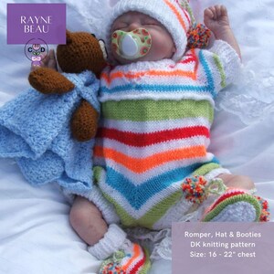 Baby Romper Knitting Pattern: Rainbow Outfit, Hat & Booties (PDF Download)