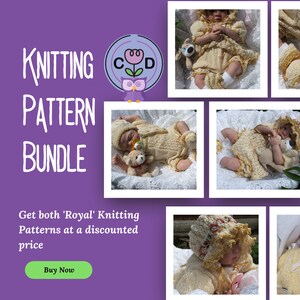 Baby Knitting Pattern 4 ply Bundle, Baby Dress, Baby Romper, Baby Bonnet, Baby Booties,