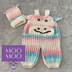 Baby Knitting Pattern, PDF Download, baby dungarees, Cow Knitting Pattern