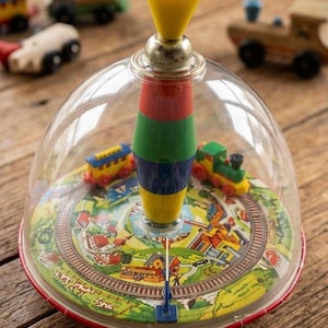 Vintage German Tin Train Spinning Top Lorenz Bolz Dome Clockwork Toy 1950s Working