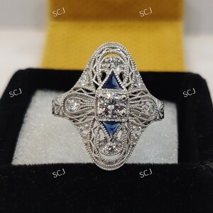 Antique Filigree 1.00 CT Round Cut Engagement Ring, Sterling Silver