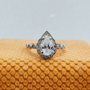 Vintage 2.0 CT White Pear Diamond Engagement Ring In 925 Sterling Silver,Antique Engagement Ring,Pear Engagement Ring,Art Deco Ring