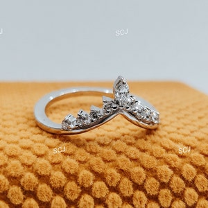 Marquise Diamond Wedding band 925 Sterling Silver curved wedding ring Dainty Art deco Matching Stacking band wedding ring Anniversary ring