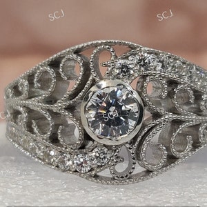 Vintage 1.60 Ct White Round Cut Diamond Engagement Wedding Ring In 925 Sterling Silver,Antique Engagement Ring,Art Deco Engagement Ring