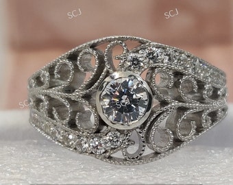 Vintage 1.60 Ct Weißer Rundschliff Diamant Verlobungsring In 925 Sterling Silber, Antik Verlobungsring, Art Deco Verlobungsring
