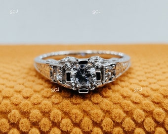 Anillo de compromiso Art Déco de moissanita de la década de 1930, plata de ley 925, 1,80 quilates