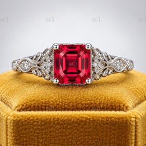 Antique Ruby Asscher Cut Wedding Engagement Ring 925 Sterling Silver,Vintage Engagement ring,Solitaire Rings,Gift For Her,Anniversary Ring