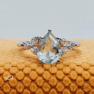 Antique 2.0 CT Aquamarine Pear Cut Diamond Engagement Wedding Ring In 925 Sterling Silver,Art Deco Ring,Aquamarine Ring,Pear Cut Ring,Gifts