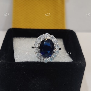 Lady Princess Diana 2.00 Ct Royal Blue Sapphire Oval Cut Diamond Engagement Wedding Ring In 925 Sterling Silver,Kate Middleton Jewelry,Gifts
