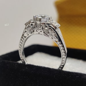 1930s Vintage 2.0CT White Round Cut Diamond Engagement Wedding Ring In 925 Sterling Silver,Filigree Ring,Antique Engagement Ring,Art Deco
