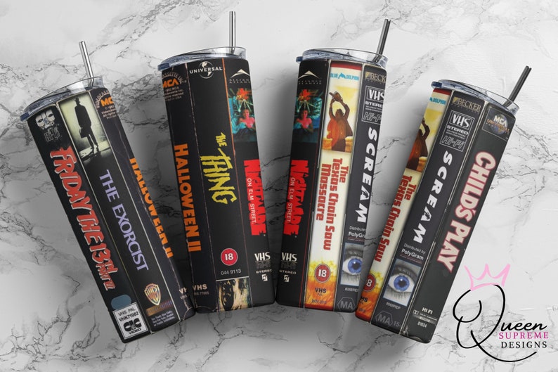 Movies VHS Cassettes Horror Tapes Spines 20oz Design Etsy Canada