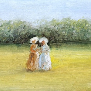 Two Sisters Painting Women Original Art Frends Oil Small Vintage Aesthetic Painting 5,8" by 3,9" by DarlunaArt