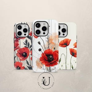 Poppy TOUGH case, Flower pattern TOUGH Cover for iPhone 16 Pro Max, 15 Plus, 14, 13, 12, 11, XS Samsung S24,S23,A55,A54, Pixel 9Pro,8