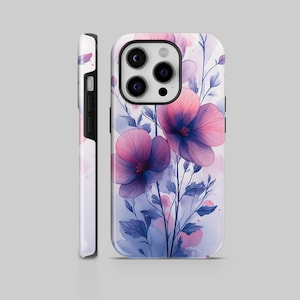 Violet Flower TOUGH phone case, Watercolor Cover for iPhone 16 Pro Max, 15 Plus, 14, 13, 12, 11, XS Samsung S24,S23,A55,A54, Pixel 9Pro,8
