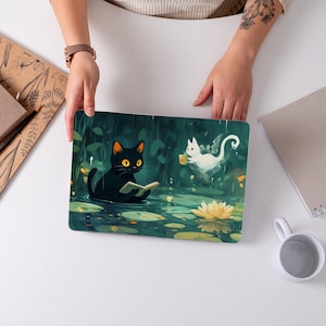 Japanese Cat MacBook Case Cute Waterlilies Laptop Cover, Aesthetic Hard Bumper, Word of god Print for MacBook M2 M1 Pro, Air 13 14 16 inch