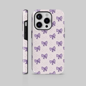 Purple Bow Pattern phone case Cute TOUGH Cover for iPhone 16 Pro Max, 15 Plus,14,13, 12,11, XS Samsung S24, S23, A55, A54, S25 Pixel 9Pro,8