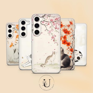 Japanese Cat Phone Case: Floral Art Cover iPhone, Samsung & Pixel