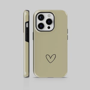 Sage green TOUGH phone case, Heart Cover for iPhone 16 Pro Max, 15 Plus, 14, 13, 12, 11, XS Samsung S24, S23, A55, A54, S25 Pixel 9Pro,8, 7
