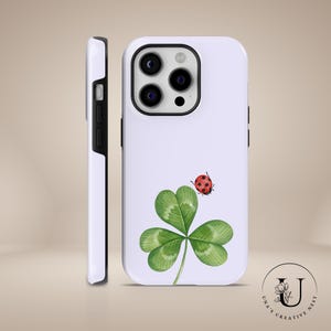 Custodia per telefono Coccinella Foglia Fortunata Custodia Minimalista RESISTENTE per iPhone 16 Pro Max, 15 Plus, 14, 13, 12, 11, XS Samsung S24, S23, A55, A54, S25 Pixel 9Pro