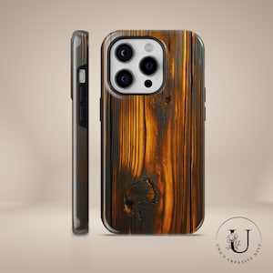 Rustic & Fiery Burnt Phone Case Wood Grain TOUGH Cover for iPhone 16 Pro Max,15 Plus,14,13, 12,11,XS Samsung S24,S23,A55,A54 Pixel 9Pro,8