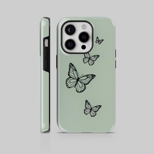 Custodia per telefono minimalista a farfalla verde TOUGH Cover per iPhone 16 Pro Max, 15 Plus, 14, 13, 12, 11, XS Samsung S24, S23, A55, A54, S25 Pixel 9Pro, 8