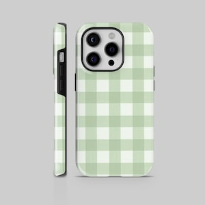 Green Gingham TOUGH phone case, Checkered Cover for iPhone 16 Pro Max, 15 Plus, 14, 13, 12, 11, XS Samsung S24,A55,A54,S25 Pixel 9Pro,8