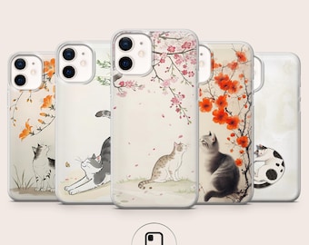 Japanese Cat Phone Case: Floral Art Cover iPhone, Samsung & Pixel