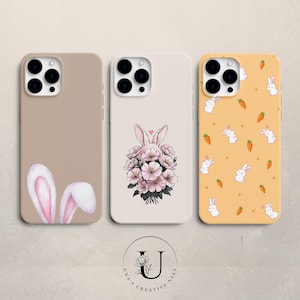Bunny Phone Case: Pastel Rabbit Design, Floral Accents, Soft Gel Cover